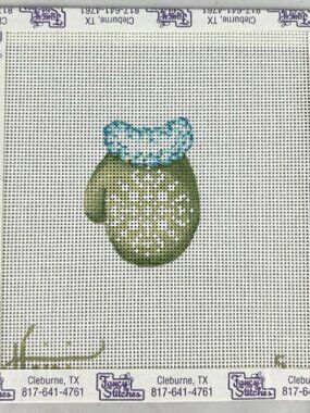 Heidi Handpainted Needlepoint Canvas HP 16 Ct Green Winter Mitten Glove